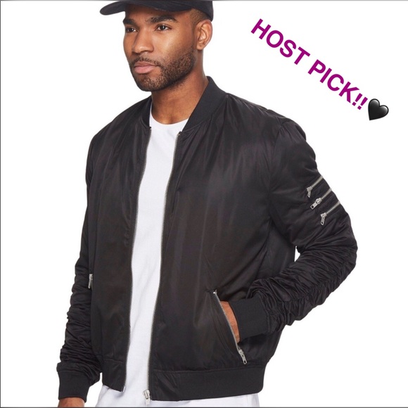 ๐ NANA JUDY Unisex Black Bomber Jacket; Parachute w/ Silver- tone - Picture 2 of 7